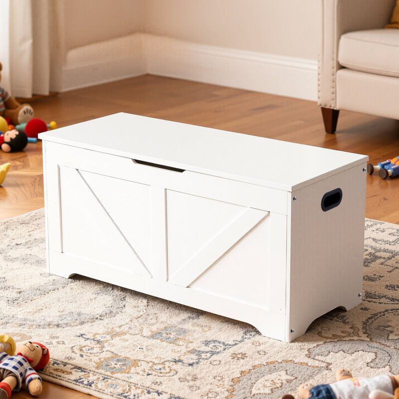 Kids Storage Bench with Toy Box and Safety Hinge for Playroom and Entryway-White image number 1