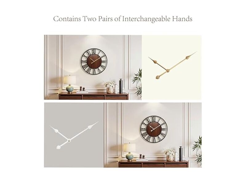 Wood Farmhouse Completely Wall Clock 24 Inch Silent Non Ticking Battery Operated image number 3