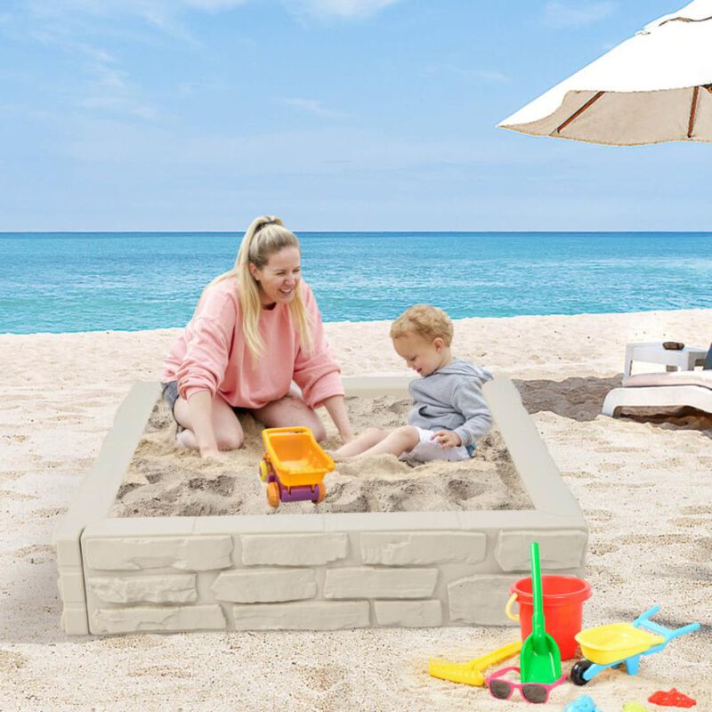 Hivvago 2-In-1 HDPE Kids Sandbox with Cover and Bottom Liner