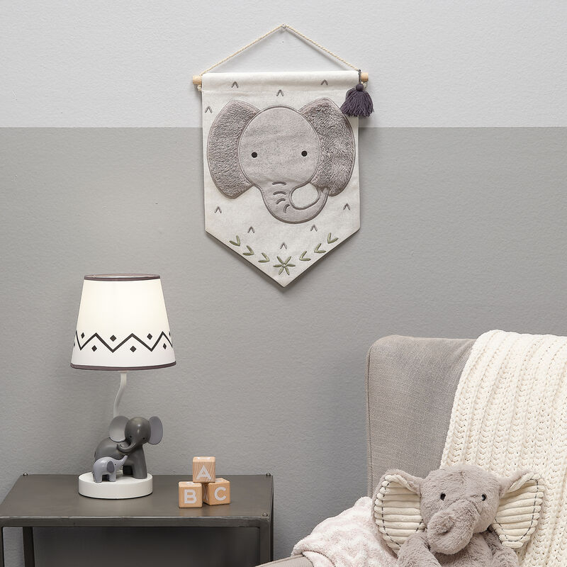 Lambs & Ivy Elephant Canvas Banner Nursery Wall Art / Wall Hanging - White/Gray