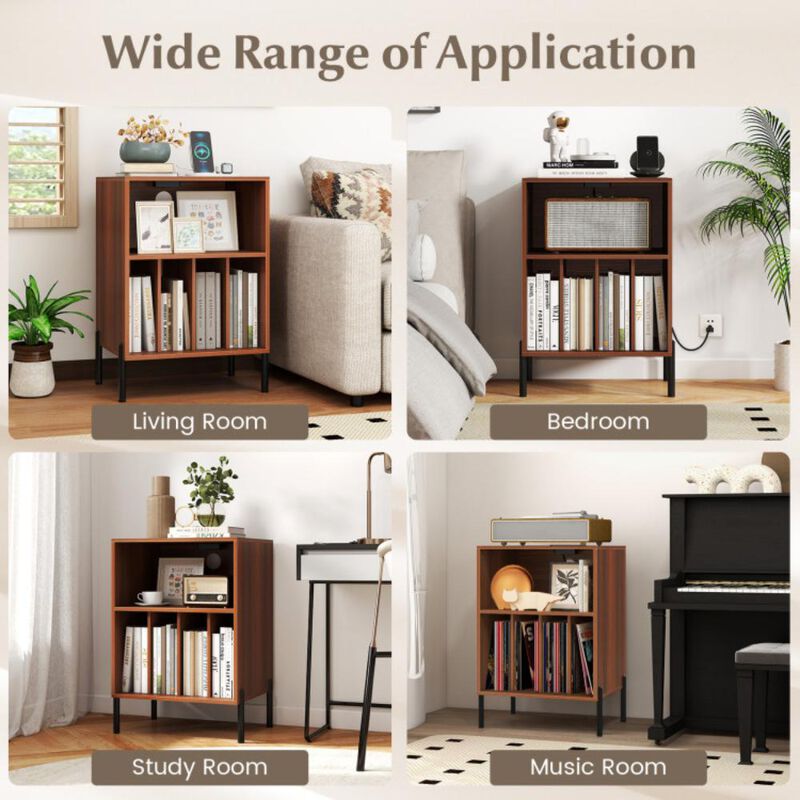 Hivvago Record Player Stand with Record Storage Shelf and Charging Station