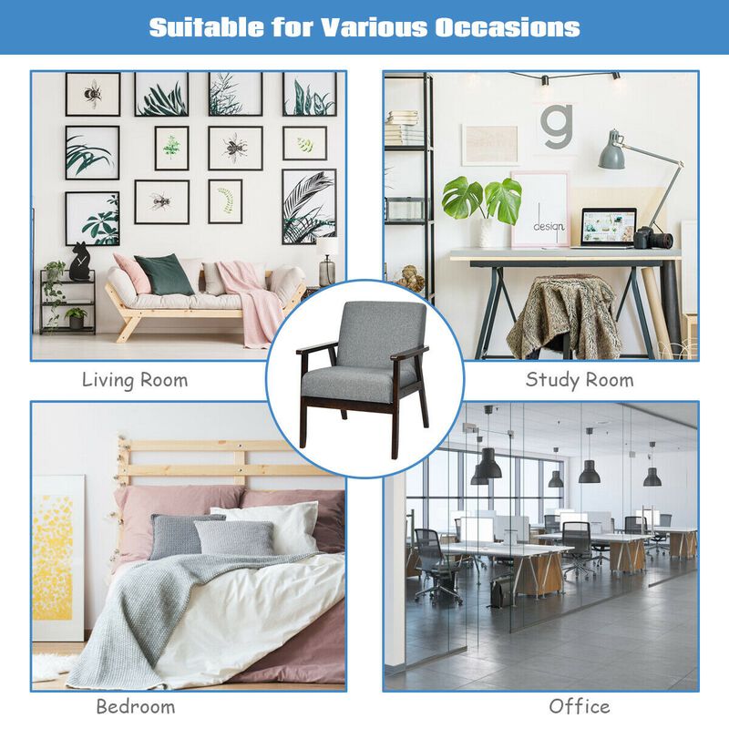 Solid Rubber Wood Fabric Accent Armchair