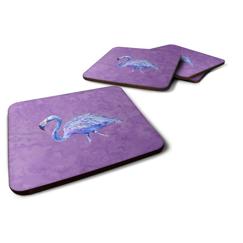 Caroline's Treasures 8874FC Flamingo on Purple Foam Coasters (Set of 4), 3.5 H x 3.5 W, Multicolor