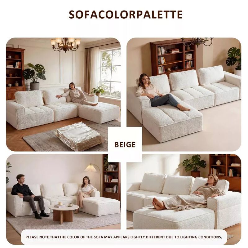 Vipbear 110.5" Cloud Modular Sectional Sofa, Convertible L Shaped Couch with Reversible Chaise image number 5