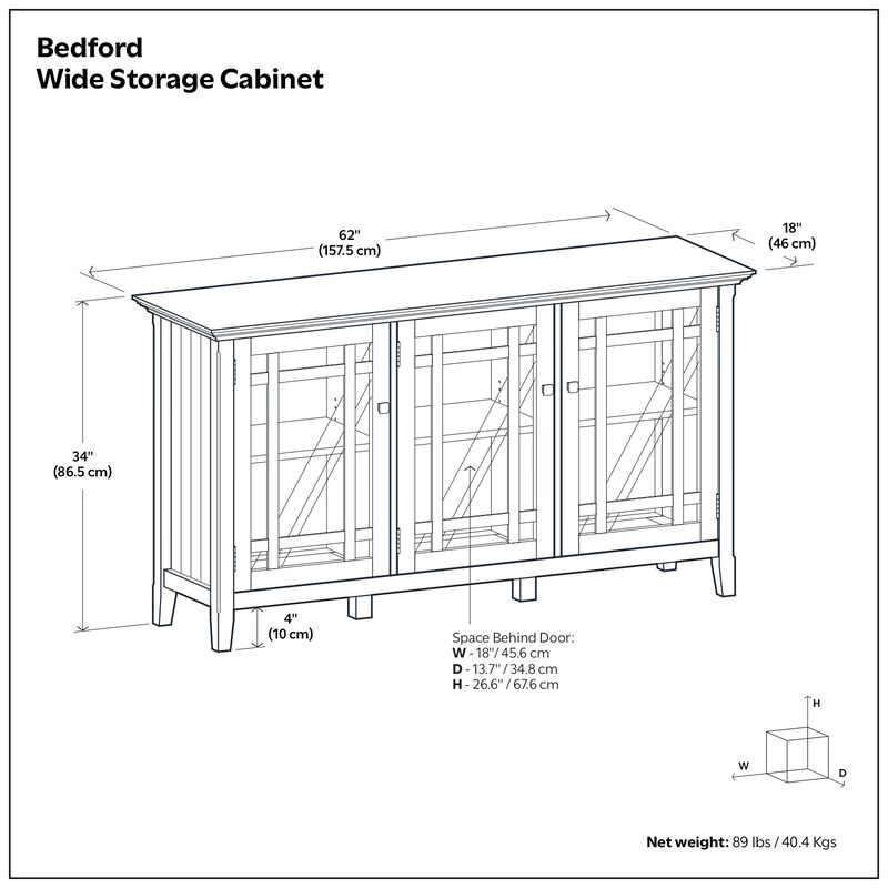 Bedford SOLID WOOD 62 inch Wide Transitional Wide Storage Cabinet in Dark Tobacco Brown