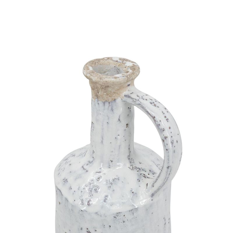 HomeRoots 13" White Terracotta Cylinder Jug Vase image number 4
