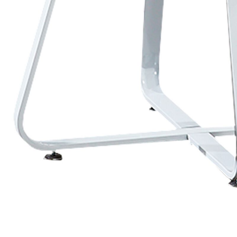 43 Inch Dining Table, Round High Gloss White Top and Angled Metal Legs