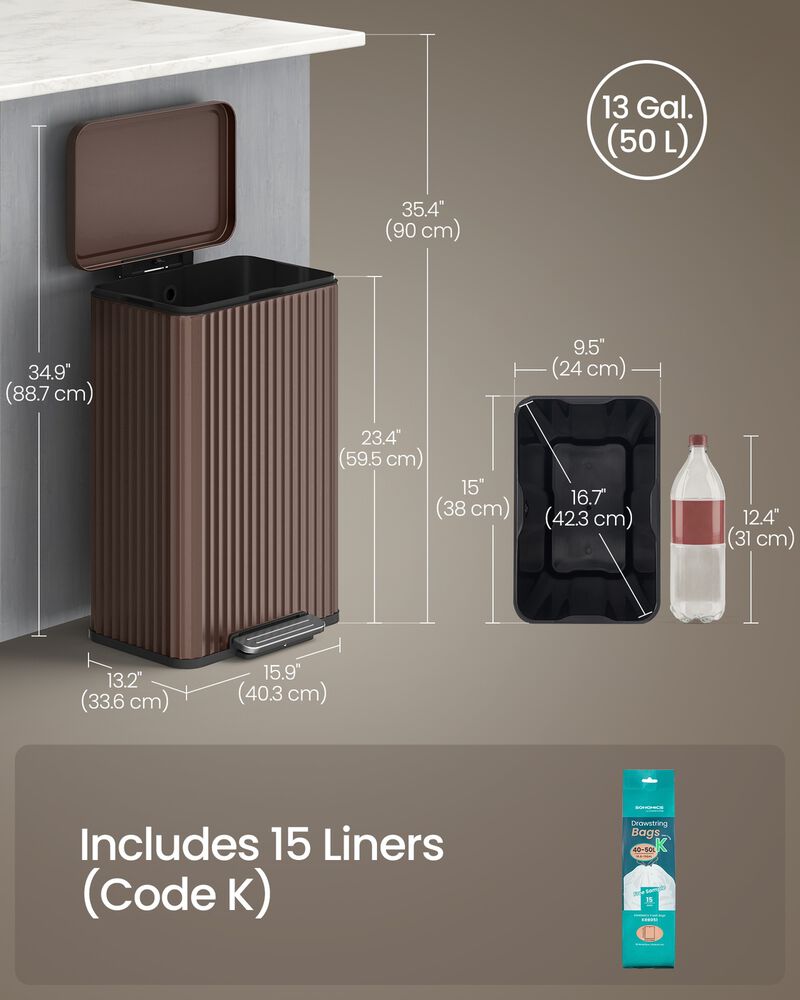 50 Liter Stainless Steel Trash Can with Lid Removable Inner Bucket image number 2