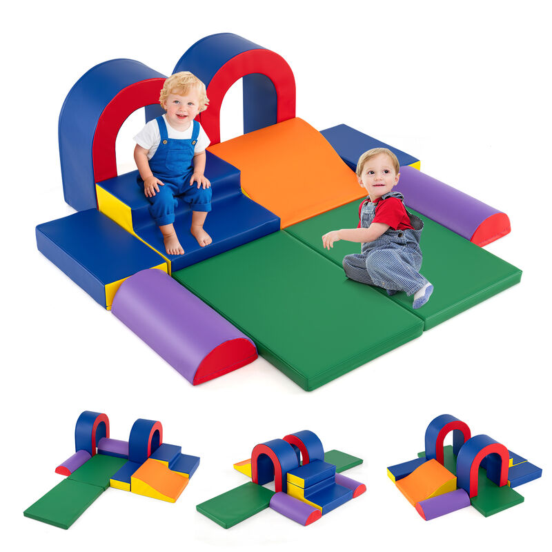 Soft PU Leather Foam Climbing Blocks 10-Piece Baby Play Gym Set-Multicolor image number 7