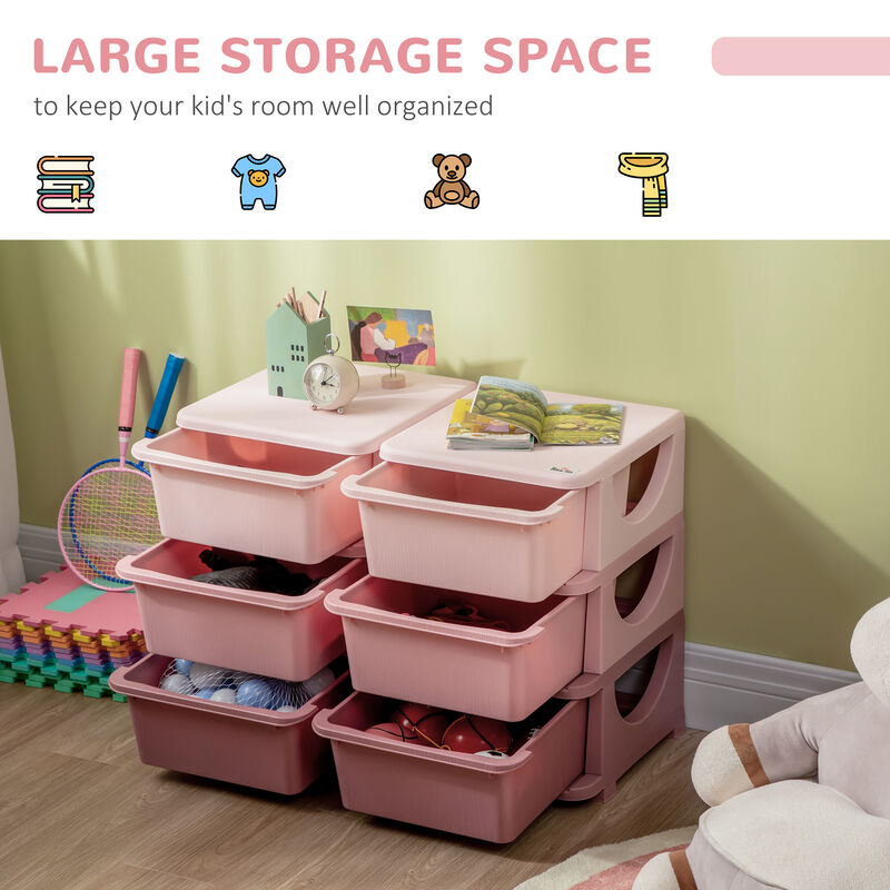 Kids Toy Storage Organizer w/ Drawers 3 Tier Kids Storage Units, Pink