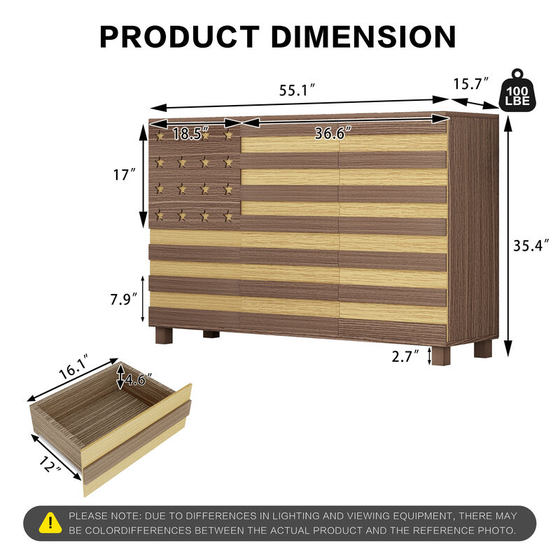TATEUS 55" Buffet Sideboard Cabinet Storage - Versatile Kitchen Cabinet with Hand Carved Craftsmanship, 2 Drawers, 3 Doors & Adjustable Shelf