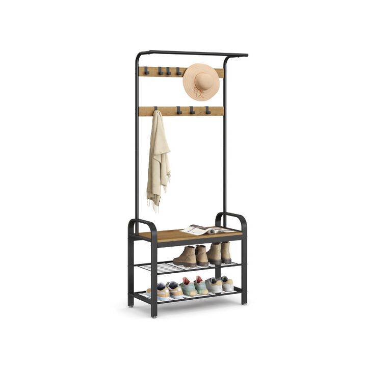 Coat Rack with Shoe Bench for Entryway Storage and Organization