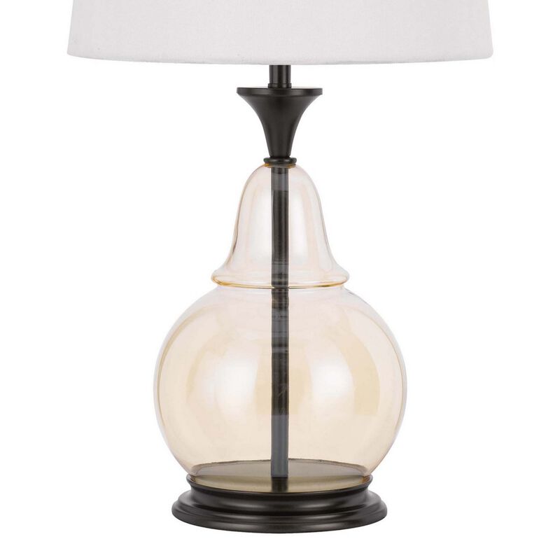 Table Lamp with Metal and Glass Jar Base, White and Bronze-Benzara