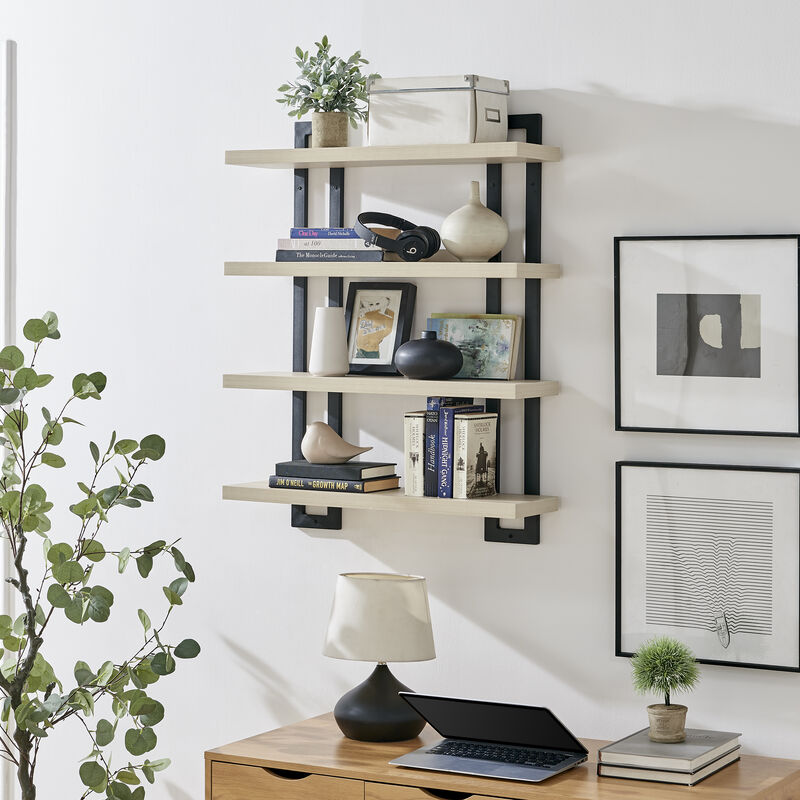 4-Tier Wide Ladder Bracket Floating Metal Frame Wall Shelves