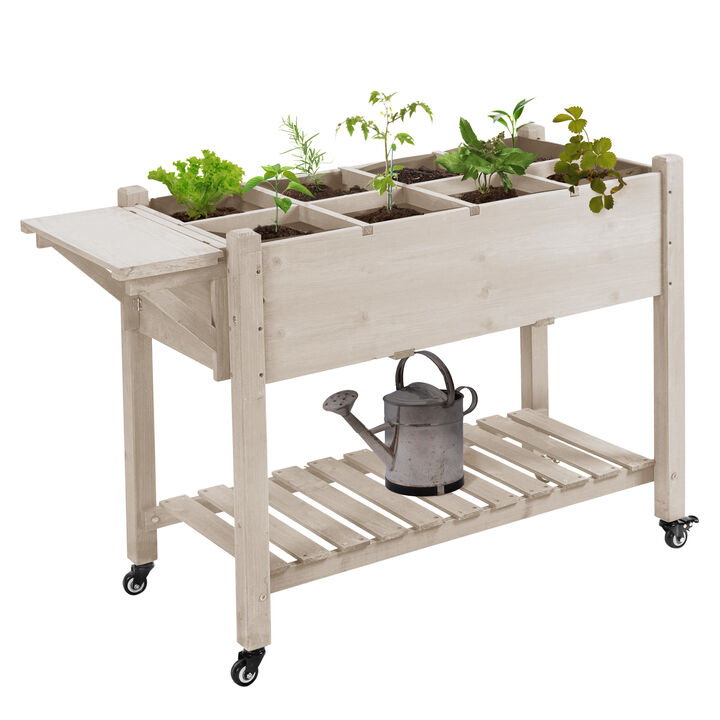 Hivvago Raised Garden Planter with Lockable Wheels and Storage Shelf