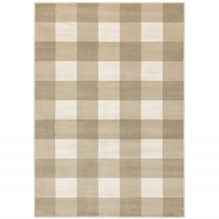 4 X 6 Beige And Ivory geometric Power Loom Stain Resistant Area Rug