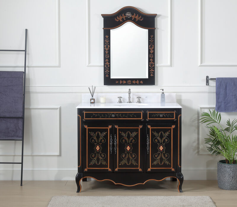 42 inch Black Hand-Painted Floral Decoroso Side Cabinet Bathroom Vanity image number 4
