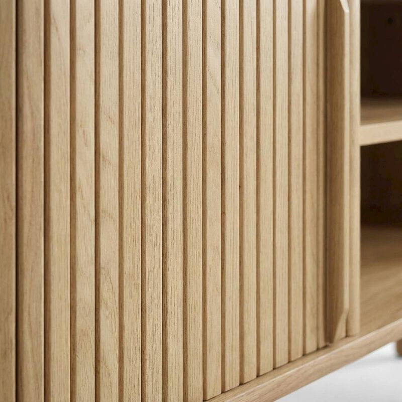 Gray wood TV stand with sleek design and sturdy construction image number 5