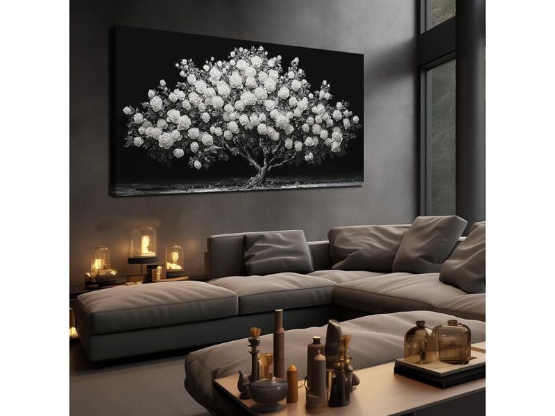 Black and White Tree Canvas Wall Art Floral Decor for Living Room Bedroom image number 1