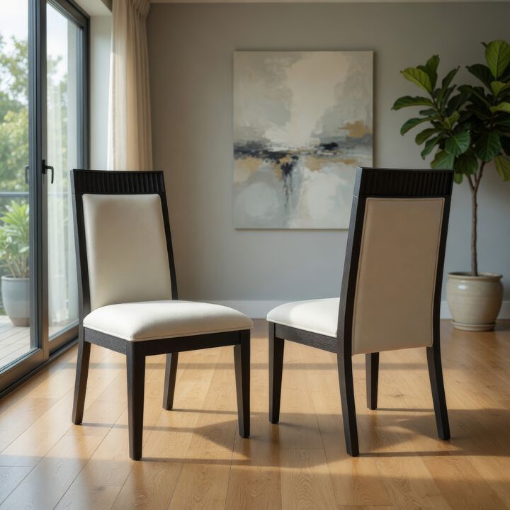 Jack Dining Side Chair Set of 2, Ivory Cushions, Black Ribbed Frame