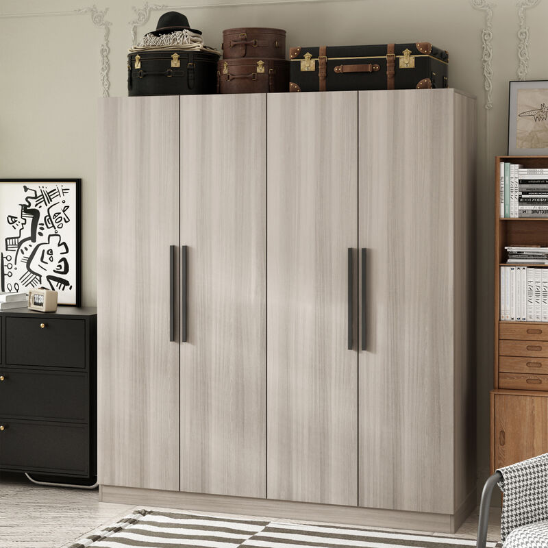 FUFU&GAGA 4-Door White Wardrobe Closet with Ample Storage and Elegant Design (63" W x 19.7" D x 69.7" H ) ,Grey