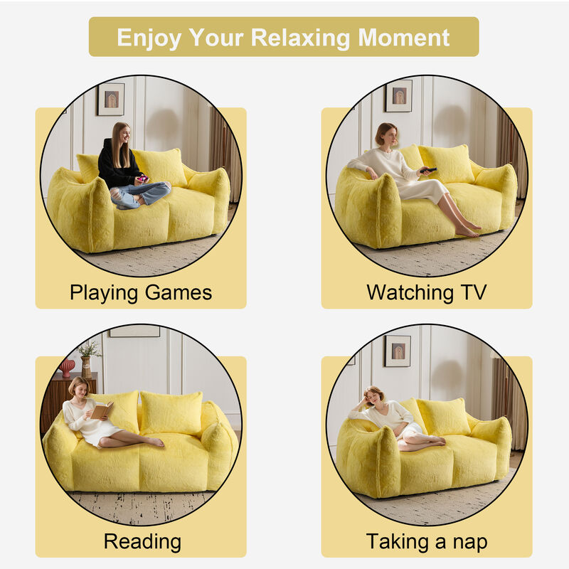 Whisen Giant Bean Bag Couch Ultra Soft Fluffy Loveseat Oversized Chase Lounge Chair with Pillows image number 7