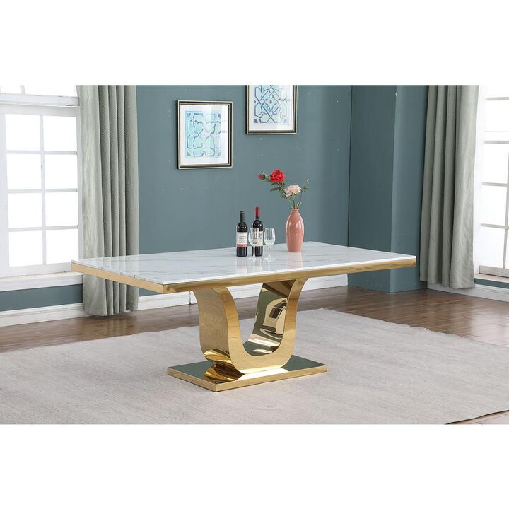 Best Quality Furniture 66 Rectangular marble dining table with a gold color stainless steel base