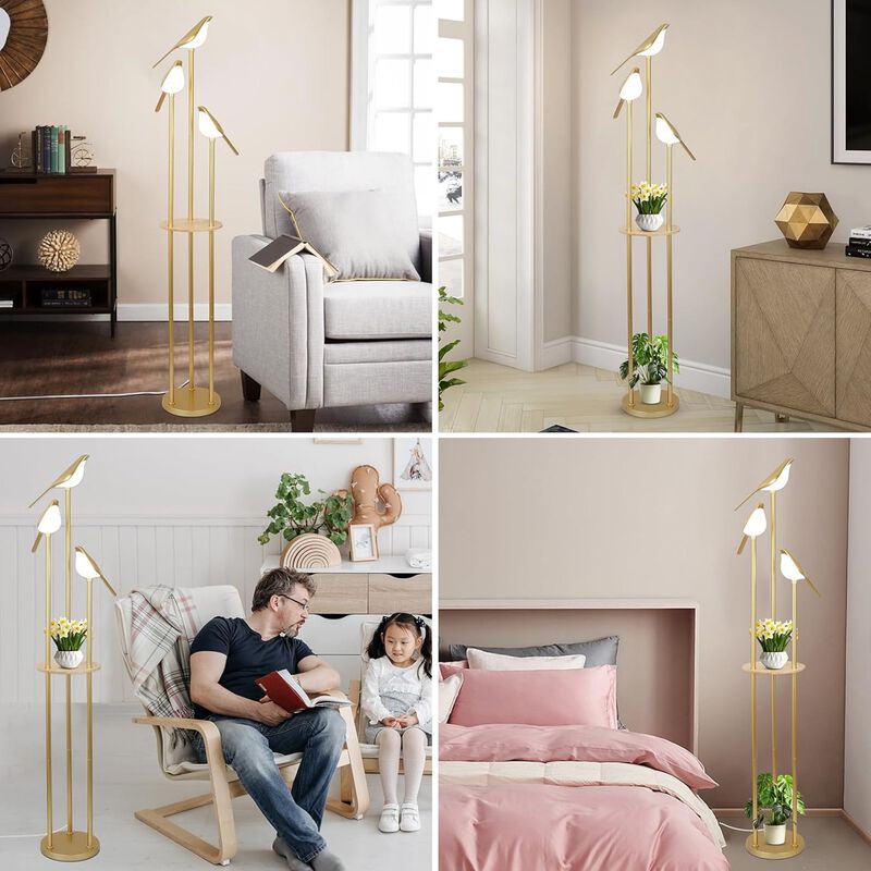 ELEMENT ACE Mid-Century Standing Floor Lamp with Adjustable Built-In LED Lights and Functional Storage Shelf Ideal for Living Room, Bedroom, Study and Home Decor image number 8