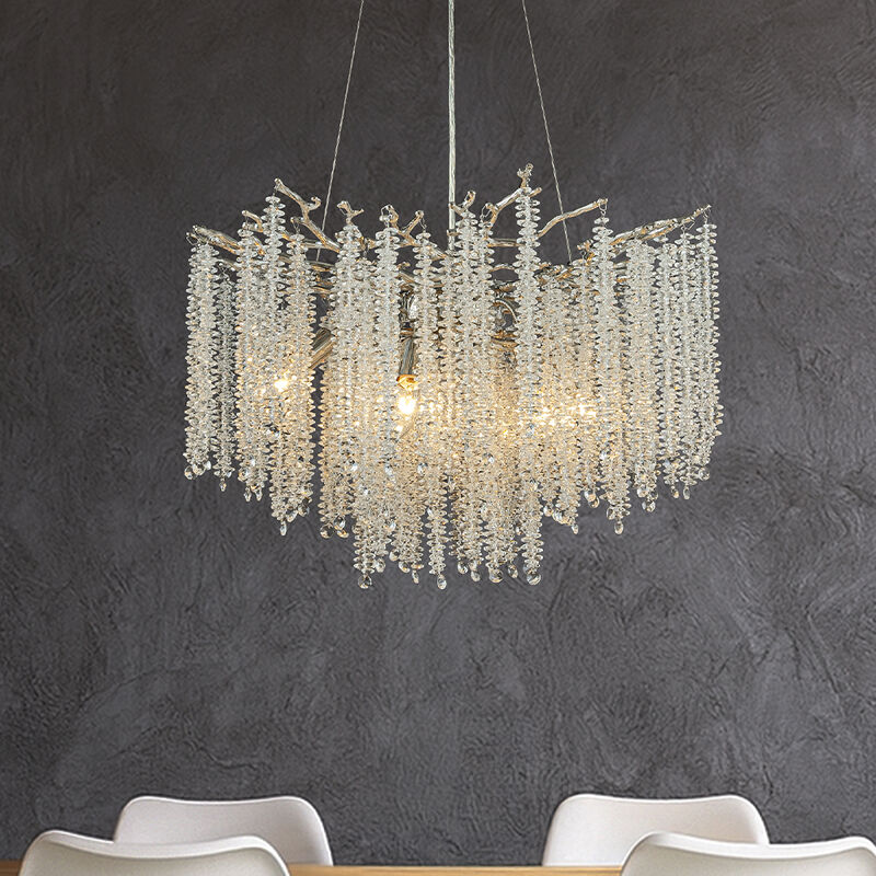 25'' Modern Glam Crystal Chandelier Polished Nickel Branch Style 6-Light Pendant Ceiling Light for Dining Room Bedroom Living Room Entryway image number 1