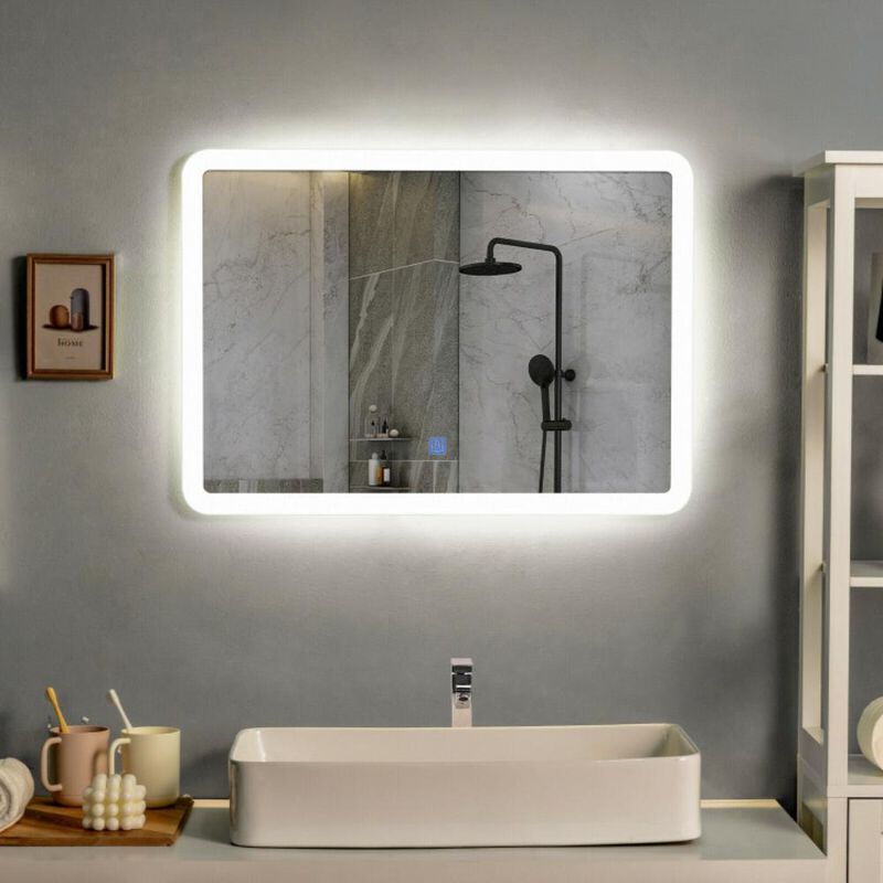 Hivvago LED Wall-mounted Bathroom Rounded Arc Corner Mirror with Touch