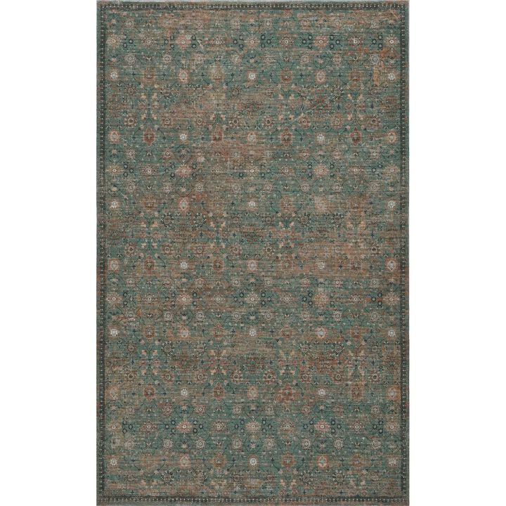 Petunia Distressed All-Over Floral Border Non-Slip Machine-Washable Blue/Light Area Rug