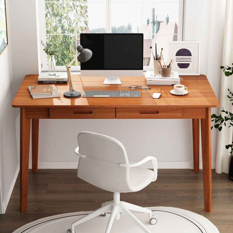 47.2 in. W-21.7 in D-29.5 in H Rectangular Brown MDF Computer Desk with 2 Drawers