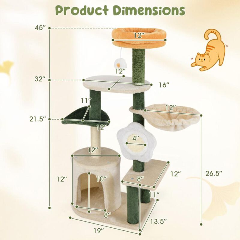Hivvago Cute Flower Cat Tree Modern Kitty Tower with Plush Top Perch