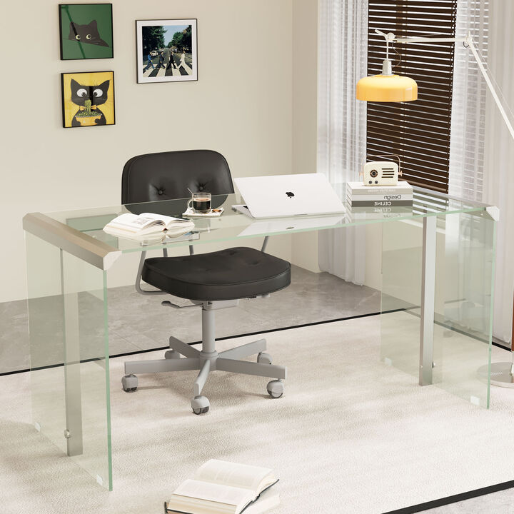Tempered Clear Glass Writing Desk with Metal Frame for Living Room & Bedroom 71.2"
