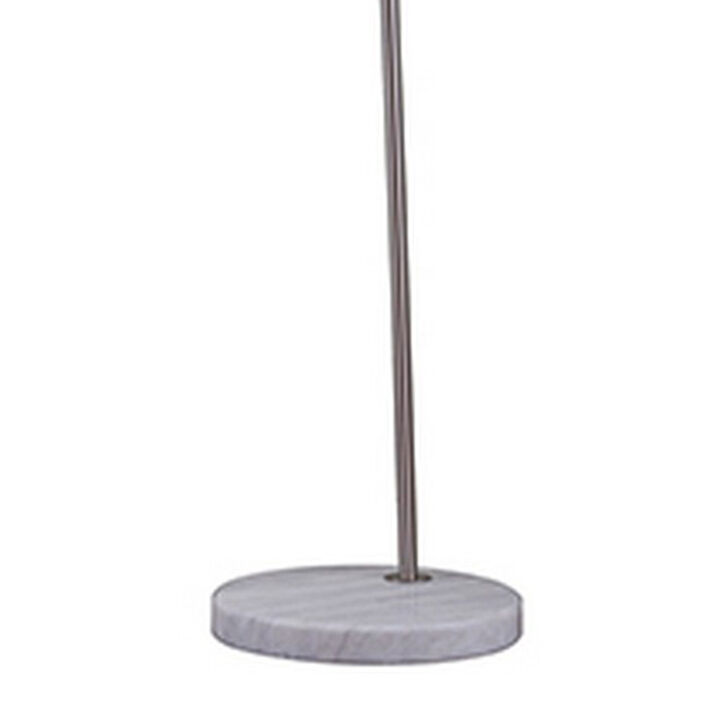Floor Lamp with Curved Metal Frame and Drum Shade, Silver - Benzara