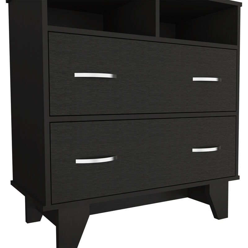 DEPOT E-SHOP Stamford Two Drawer Dresser, Four Legs, Two Open Shelves, Superior Top, Black