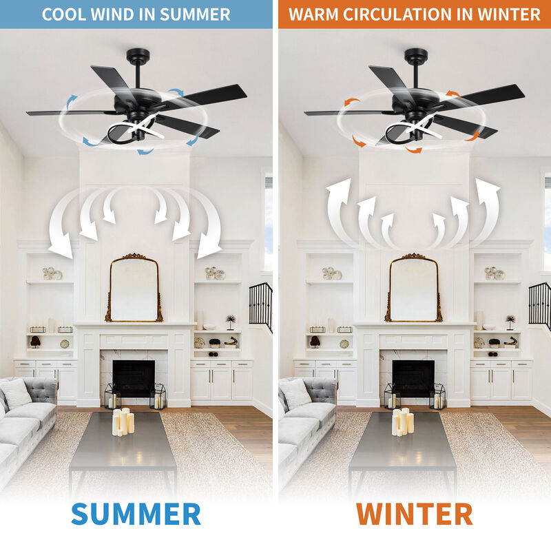 52-Inch Modern Black Integrated LED Ceiling Fan with Light and Remote Control