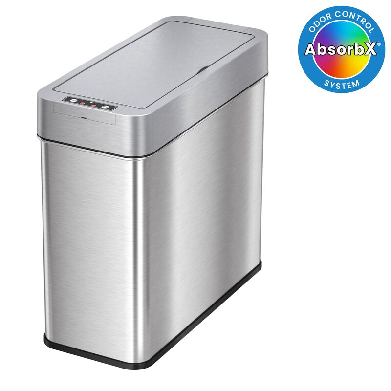 iTouchless 4 Gallon Stainless Steel Slim Sensor Trash Can (Left Side Lid Open)