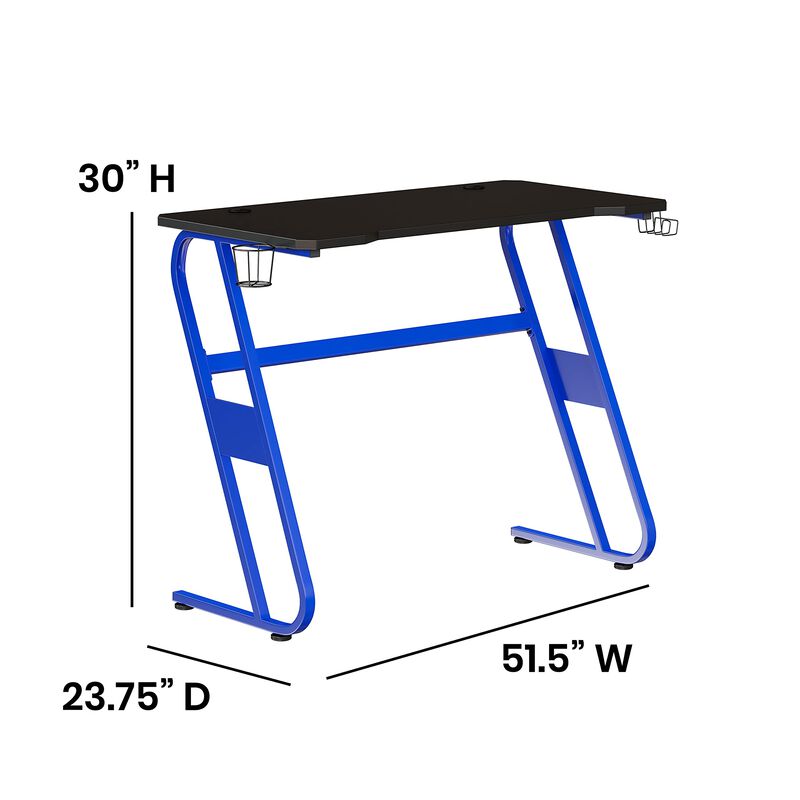 Flash Furniture Fisher Gaming Desk - Blue Ergonomic Computer Desk - 51.5" Gamers Table with Cup Holder and Headphone Hook