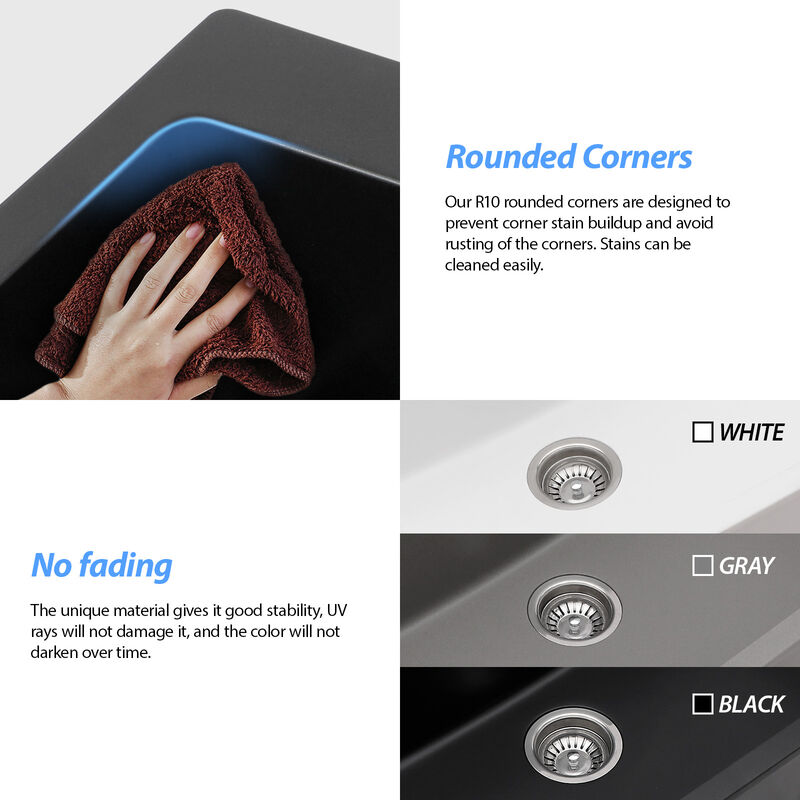 33x22x10 Inch Black Granite Composite Drop In kitchen Sink Single Bowl Quartz Kitchen Sink