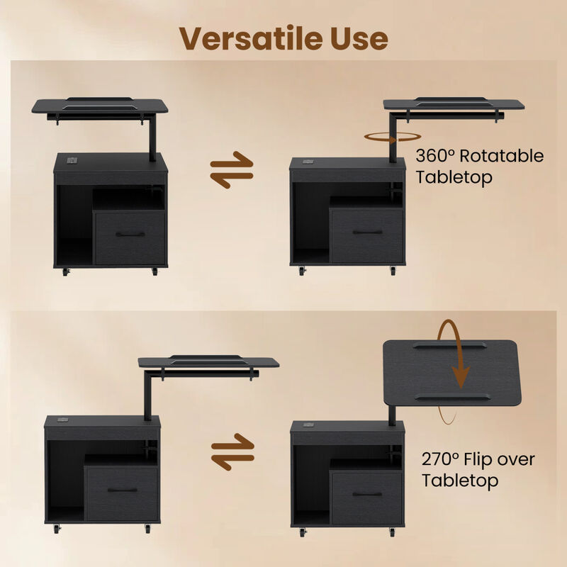 LED Nightstand with Power Outlets and Flip-Top Storage for Bedroom image number 6