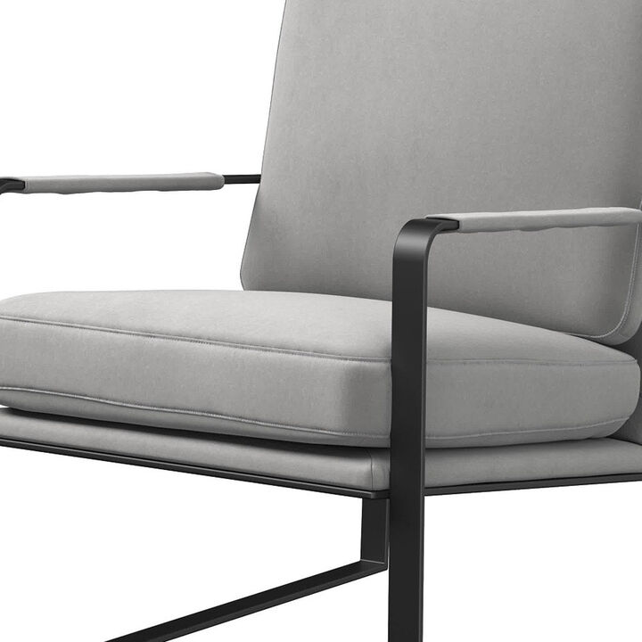 HomeRoots 35" Light Gray and Black Velvet And Metal Lounge Chair