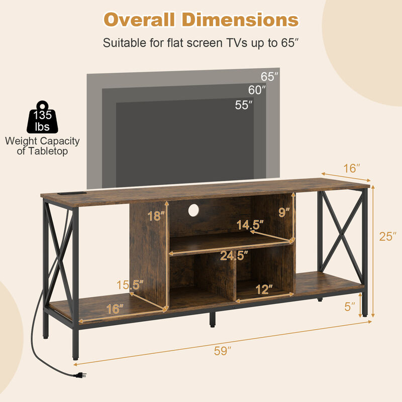 Entertainment Center TV Stand with LED Lighting and Power Outlets image number 2
