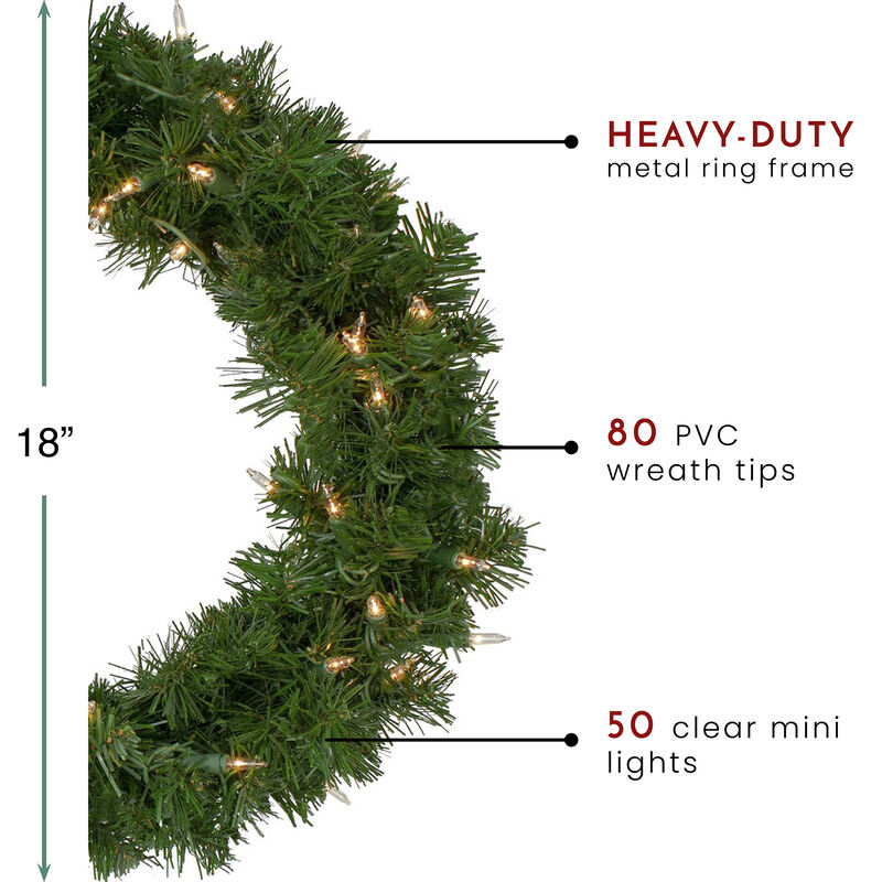 18" Deluxe Windsor Pine Artificial Christmas Wreath - Clear Lights image number 4