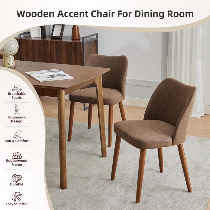 2 Pack Modern Wingback Dining Chairs, Linen Fabric Thick Cushion High Back Chairs with Rubberwood Legs for Home Dining Use
