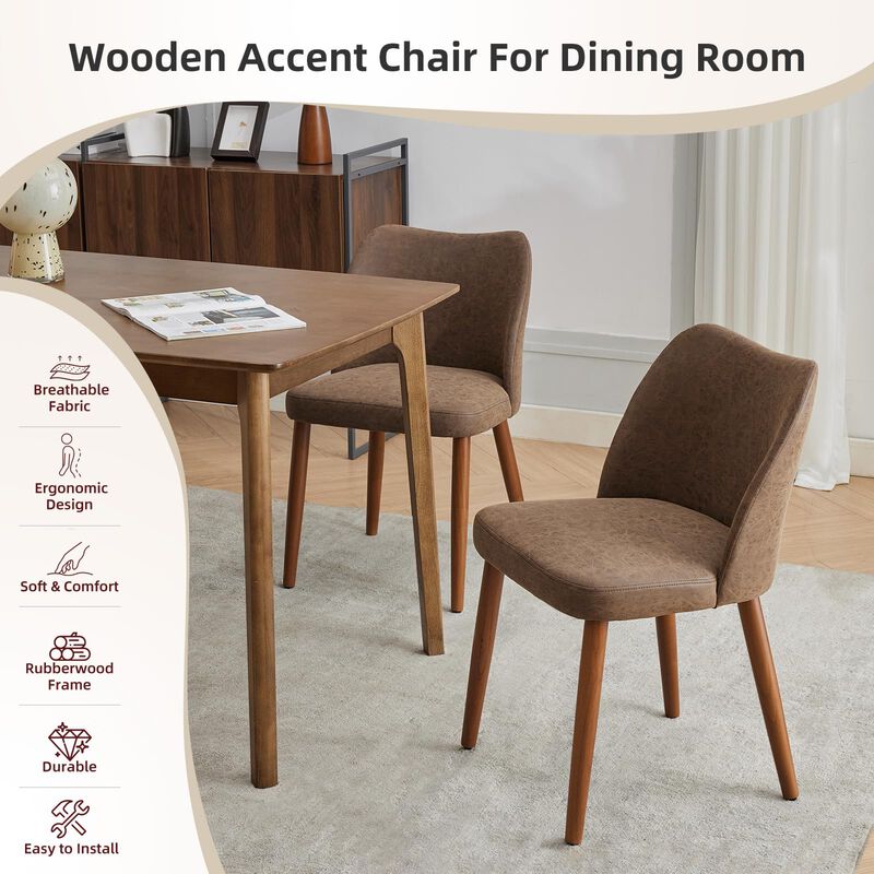 2 Pack Modern Wingback Dining Chairs, Linen Fabric Thick Cushion High Back Chairs with Rubberwood Legs for Home Dining Use image number 1