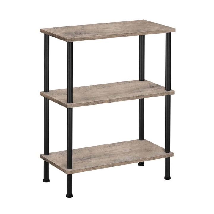 Space-Saving Side Table with 3-Tier Open Storage Shelves- Greige