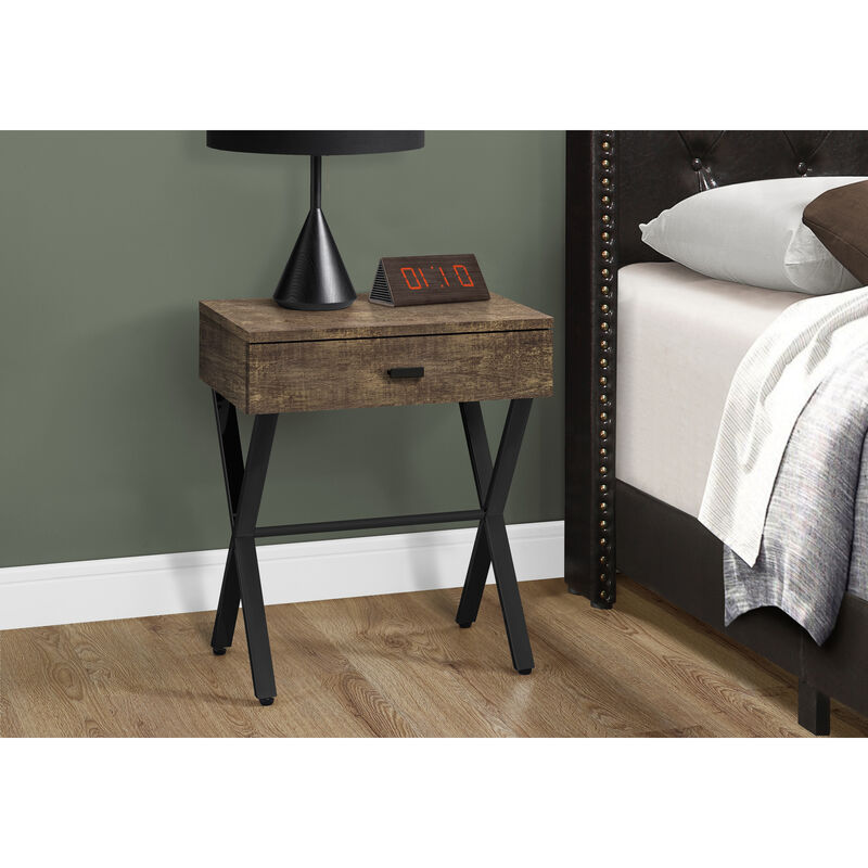 Monarch Specialties I 3450 Accent Table, Side, End, Nightstand, Lamp, Storage Drawer, Living Room, Bedroom, Metal, Laminate, Brown, Black, Contemporary, Modern