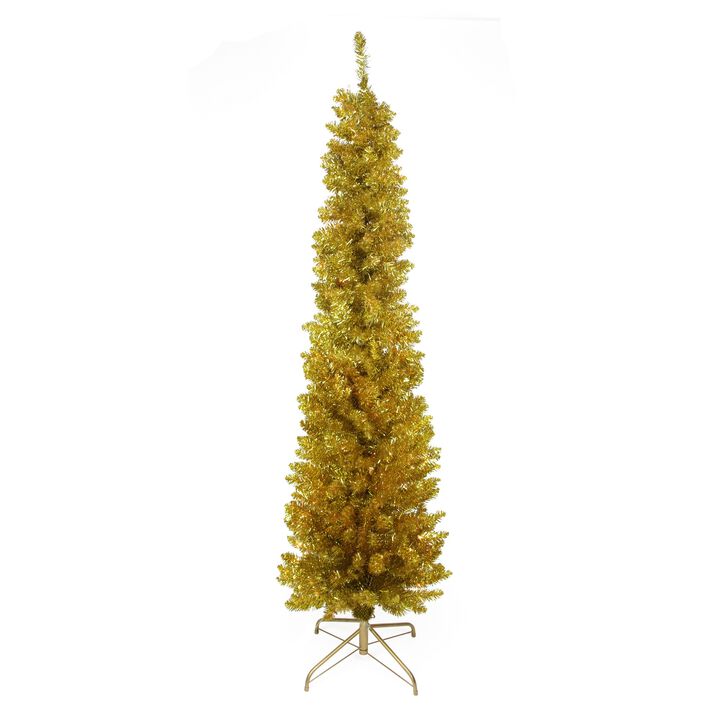 6' Pre-Lit Gold Pencil Artificial Christmas Tree - Clear Lights