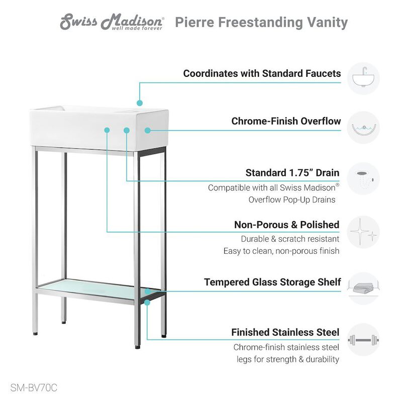 Pierre 19.5 Single, Freestanding, Open Shelf, Matte Black Frame Bathroom Vanity image number 1